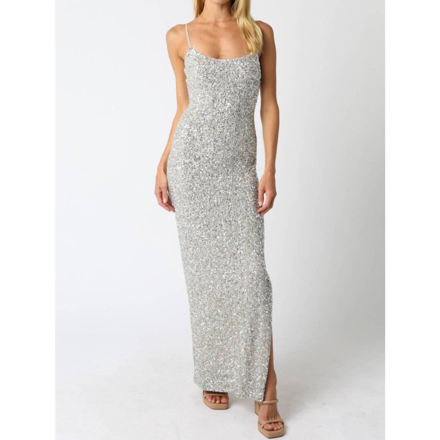 New Olivaceous Gilded Night Midi Dress In Silver